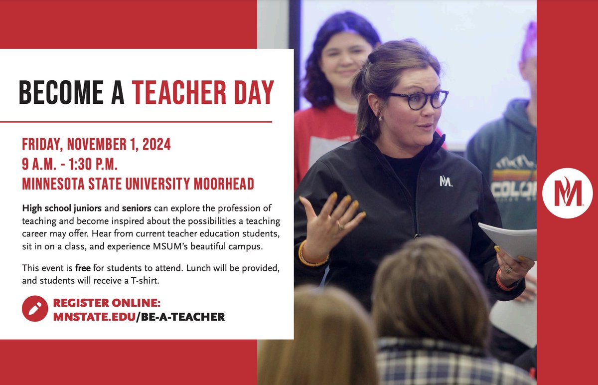 ❤️🖤The Become a Teacher Day event is back! <a href="/FargoNDSchools/">Fargo Public Schools</a> <a href="/MoorheadSchools/">Moorhead Area Public Schools</a> <a href="/WFPSchools/">West Fargo Public Schools</a> If transportation is an issue: apply for transportation funds from the Nibbe Family Foundation. Go to their website and request funds to specifically attend this event.📩 desutter@mnstate.edu