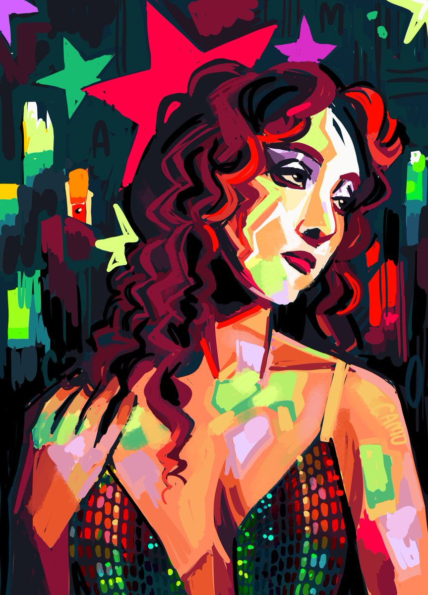 camo_ty's tweet image. Chappell Roan as a Disco Elysium portait, i imagine Harry calls her Super Graphic Ultra Modern Girl