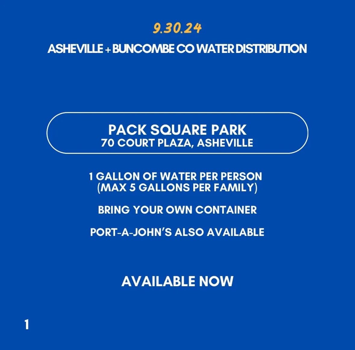marilyn_payne's tweet photo. Spread the word — water distribution in WNC today at the following locations.
Info via @BlueRidgePublic (@erinkbaileyy on the graphics)
#asheville #ashevillenc #HeleneFlooding #recovery #supportWNC #WNC #ncwx #Helene24Help #helpnc https://t.co/iyRS8hk7PN