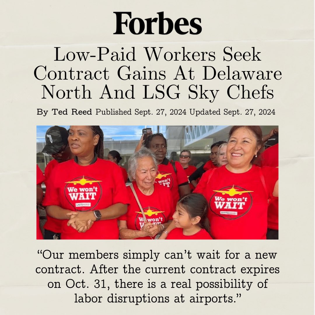 unitehere's tweet photo. “Our members simply can’t wait for a new contract. After the current contract expires on Oct. 31, there is a real possibility of labor disruptions at airports.”

✈️ Delaware North workers are fighting so they don’t have to choose between paying rent &amp; putting food on the table. https://t.co/67DgdkT3tI