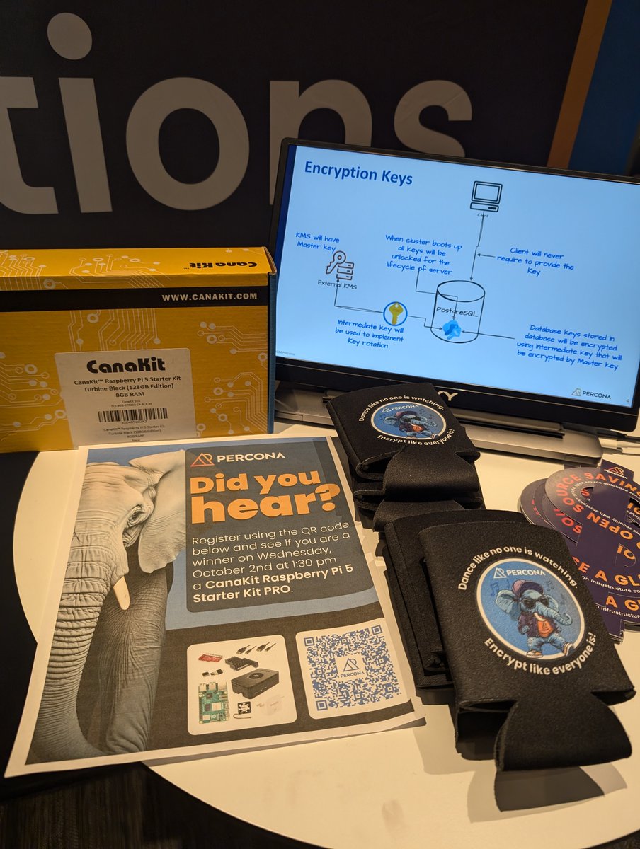 Percona's tweet photo. We're live at @PGConfNYC day 1️⃣!

Thanks to Perconian Charly Batista who shared on reducing costs while improving performance today! On Wednesday @__Usama will dive into the Transparent Data Encryption project with a dev perspective!

Stop by our booth to chat with our experts! https://t.co/JeLRuhfzpJ