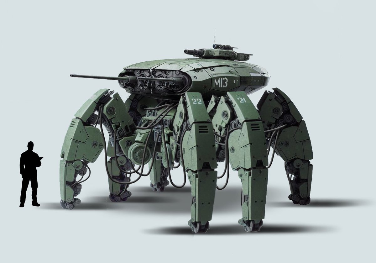 adamskiartski's tweet photo. Here is the concept for my new spidertank tutorial series I’m making for @fxphd the concept is a mix of painting, photo bashing & ai using photoshop! Next up we are modelling kitbash! Coming soon! #conceptart #training #tutorial #spidertank #scifi #conceptartist #modelling #vfx https://t.co/K7qubrbM8k
