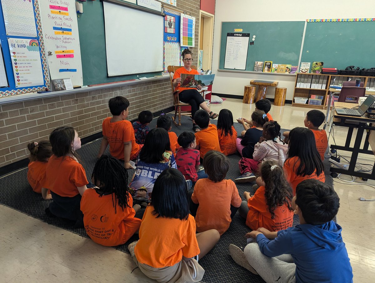 gillisgreen205's tweet photo. Students participated in a school-wide read aloud event celebrating Indigenous authors. 🧡 https://t.co/TqZ6dHyDG4