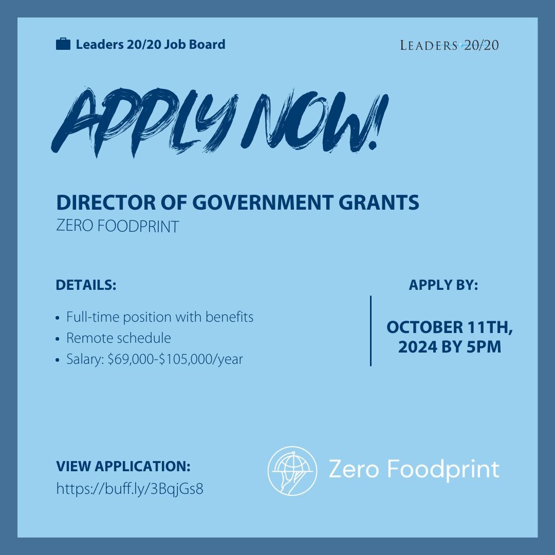 Zero Foodprint is hiring a Director of Government Grants!

Details: 
Full-time position with benefits
Remote schedule
Salary: $69,000-$105,000/year

Apply by: 5PM Pacific of October 11th, 2024

View Application:
buff.ly/3BqjGs8