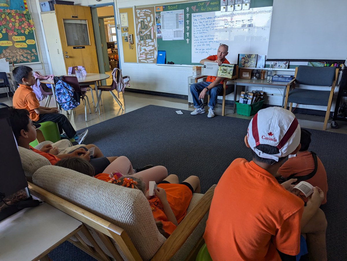 gillisgreen205's tweet photo. Students participated in a school -wide read aloud event celebrating Indigenous authors. 🧡 https://t.co/LLpHU1YETe