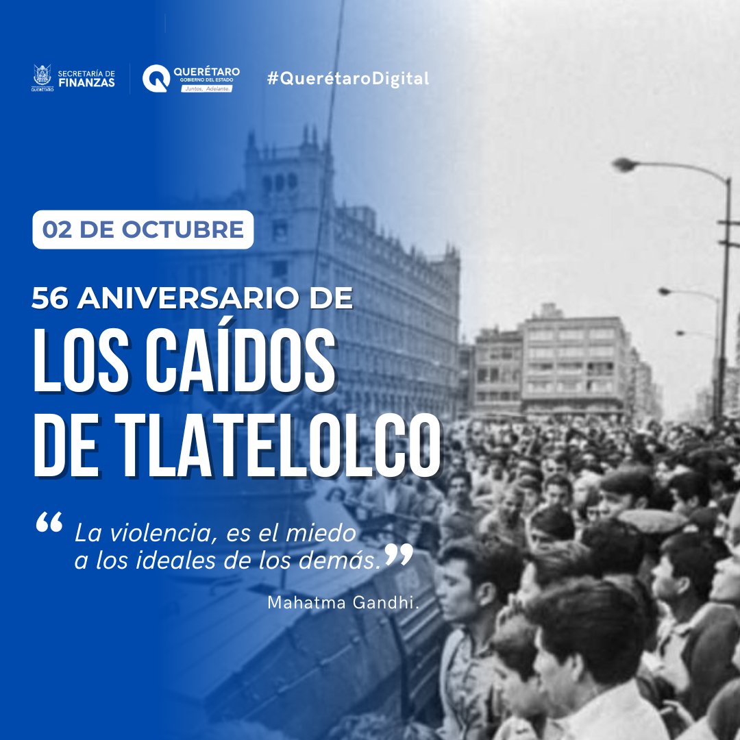 #Hoy, 2 de octubre, conmemoramos el #DíaInternacionalDeLaNoViolencia, establecido por la #ONU. En este día, recordamos el trágico suceso que marcó a México hace 56 años. 

Reafirmamos que el diálogo es clave para resolver conflictos y que todos merecemos ser escuchados.🚫✌️