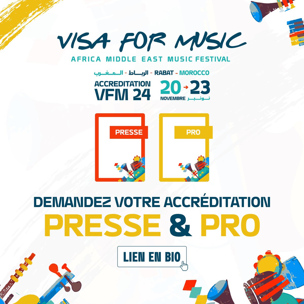 VisaForMusic's tweet photo. "🎫 Accreditation is now OPEN for #VisaForMusic 2024! 🌍 
Whether you're a music professional, journalist, or cultural influencer, now’s your chance to secure your spot ✨ Don't miss out – limited spots available. Apply now and be part of the event! 🔥
🔗 [Link in bio]" https://t.co/Xrqa5zDNcG