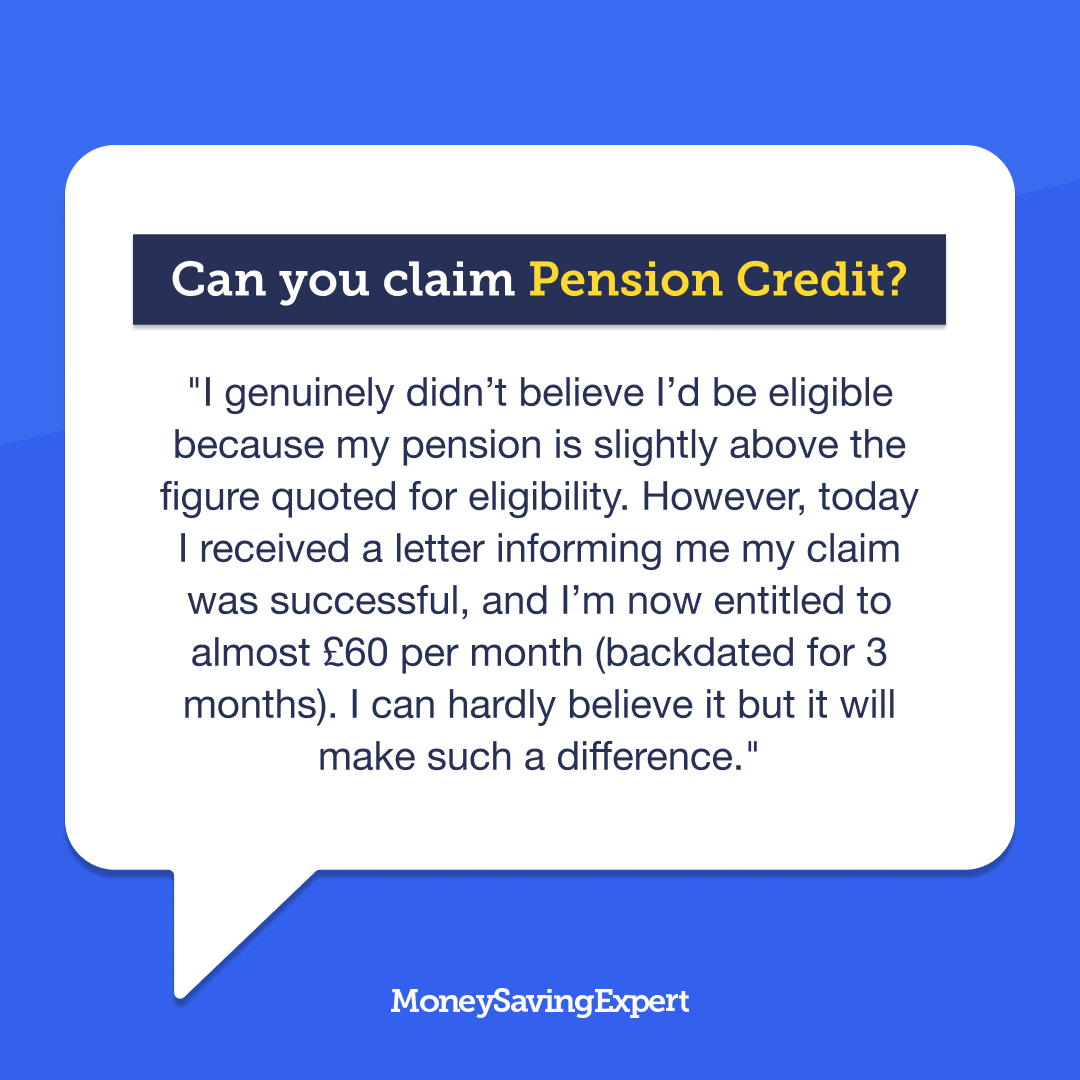 Over 800,000 pensioners can boost their retirement income and reverse the Winter Fuel Payment cut by claiming Pension Credit.

Even if you're just over the limits, try anyway as some qualify with higher incomes.

Don't assume it's not you! Check NOW ⬇️
moneysavingexpert.com/savings/pensio…