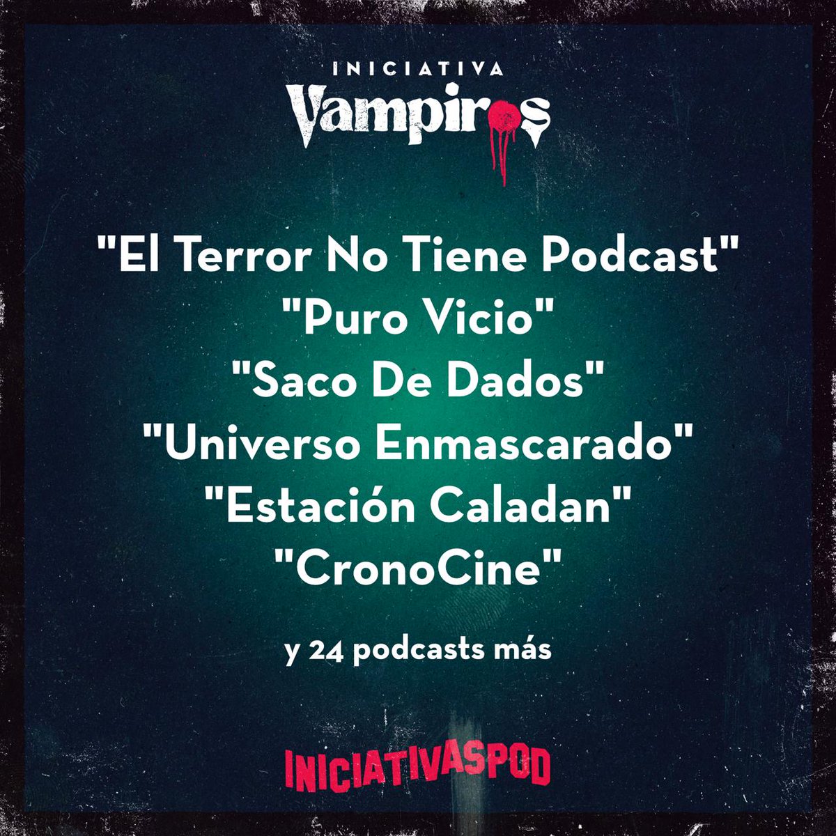 🧛‍♂️ En la #IniciativaVampiros podrás escuchar a  <a href="/terrornopodcast/">El Terror No Tiene Podcast</a> <a href="/cinepurovicio/">Puro Vicio</a> <a href="/sacodedados/">SacoDeDados</a> <a href="/ThePhantomastic/">The Phantom of the Opera</a> <a href="/caladanpodcast/">Estación Caladan</a> <a href="/Crono_Cine/">CronoCine</a>  y otros 24 pódcasts más!

📅 Del 14 al 25 de octubre en <a href="/ivoox/">iVoox</a>!

🌐 linktr.ee/IniciativaVamp…