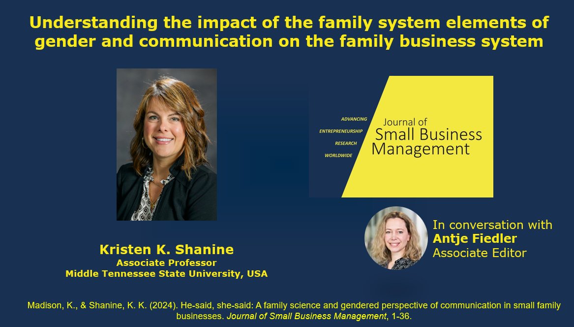 📢 Kristen Shanine reflects on Understanding the impact of the family system elements of gender and communication on the family business system, <a href="/the_JSBM/">JSBM</a> 🚀

📽️ Watch the video [4:55 min] lnkd.in/eSjsw8R2

📄 Find the article here: lnkd.in/ecnftdRr