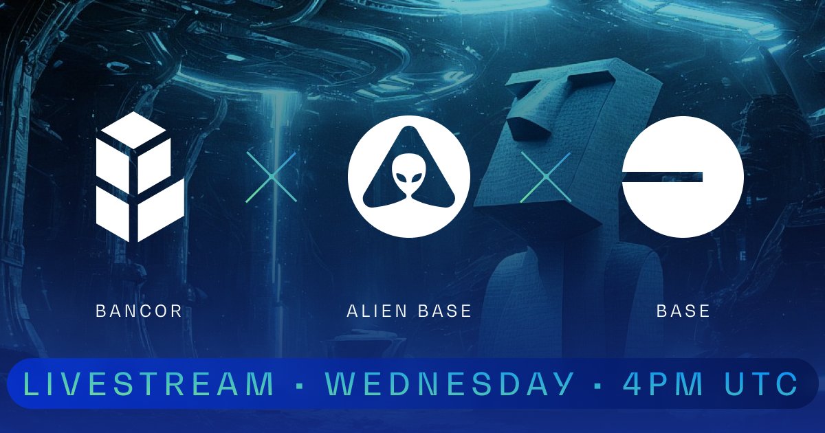 Bancor's tweet image. Back with more Bancor x Alien Base excitement! 

Join us LIVE on Wednesday at 4PM UTC for the full scoop on the collaboration and @AlienBaseDEX's direct integration of @CarbonDeFixyz!

📺 Stream on X: @Bancor &amp;amp; @CarbonDeFixyz
YouTube: youtube.com/@BancorProtocol