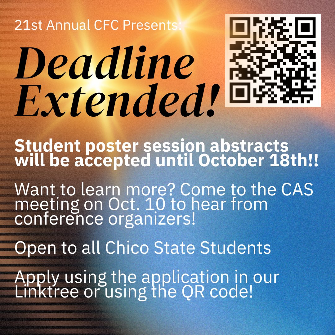 ChicoForensicCo's tweet photo. We've extended the deadline for student poster session abstract submissions! We'll be accepting submission until October 18th! Attend the October 10th Chico Anthropological Society meeting to learn more!

Submission link: https://t.co/l3Obqn14DS https://t.co/iD7WH1Y79p