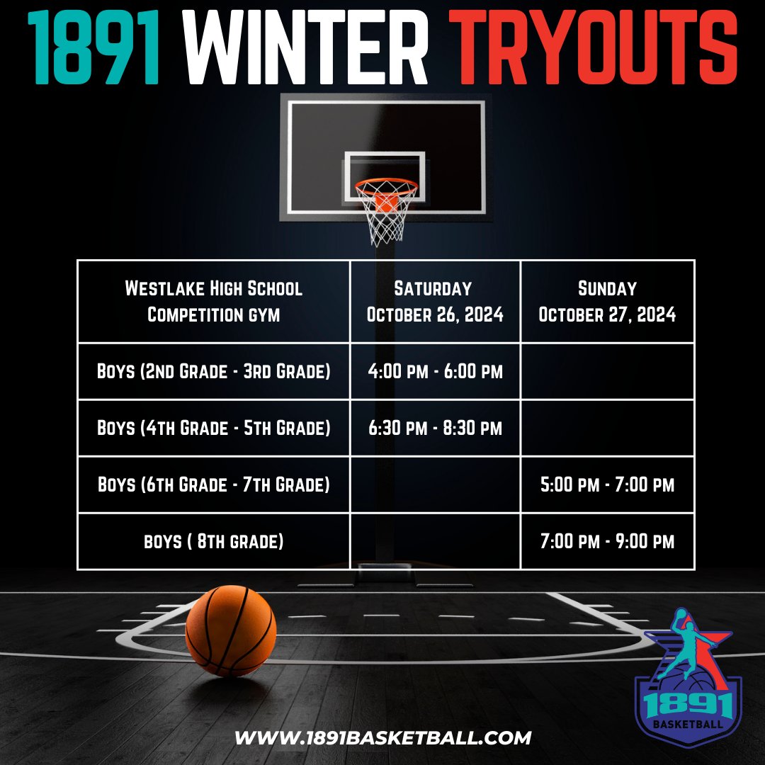 Winter tryouts are four weeks away! Visit 1891basketball.com to register!