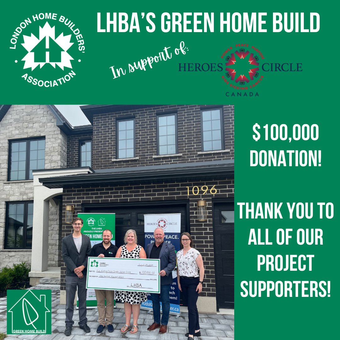 London Home Builders (@lhba_) on Twitter photo We are excited to share that the LHBA donated $100,000 to <a href="/Kidskickcancer/">Kids Kicking Cancer</a> from the sale of our Green Home! Thank you to all of our project supporters. Visit bit.ly/3VLg4ZP for full details, partner info and to find out more about the Heroes Circle Program.
#lhba #ldnont We are excited to share that the LHBA donated $100,000 to <a href="/Kidskickcancer/">Kids Kicking Cancer</a> from the sale of our Green Home! Thank you to all of our project supporters. Visit bit.ly/3VLg4ZP for full details, partner info and to find out more about the Heroes Circle Program.
#lhba #ldnont