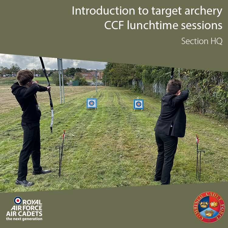 CCF lunchtime sessions - 

Taking advantage of some sunshine, the cadets were able to practice their skills with Flt Lt Yeo, who is an Archery GB Instructor.

Cadets headed back to their afternoon lessons with a real sense of excitement and achievement!