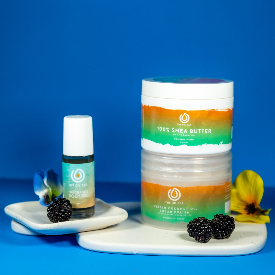 The perfect trio for head-to-toe glow! ✨ Treat yourself or someone special to the ultimate skin-nourishing set! Coconut Sugar Polish, rich Shea Butter, and a signature scent—everything you need to shine inside and out.

#GlowFromWithin #TheOilBar #GlowGoals #SelfCare