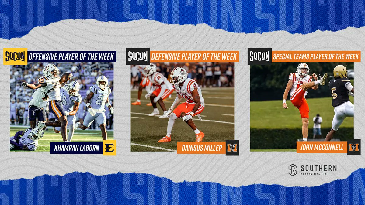 #SoConFB Players of the Week presented by Southern Recognition 🏈 | #itsallhere

📰 soconsports.com/fb/article/blt…