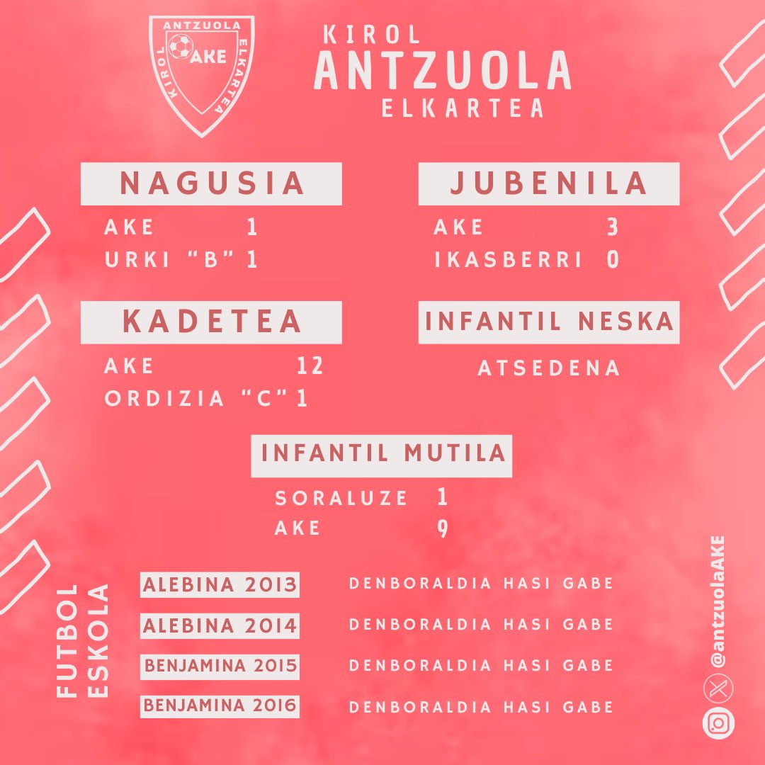 𝗘𝗠𝗔𝗜𝗧𝗭𝗔𝗞 𝗜𝗥𝗔𝗜𝗟𝗔𝗞 𝟮𝟴-𝟮𝟵

Honek izan dia asteburu honetan gure taldiek lortutako emaitzak. 

#antzuola