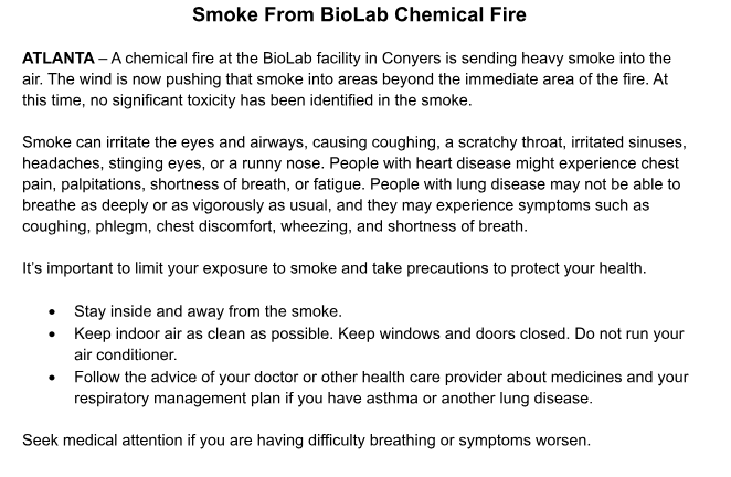 AFCEMA's tweet photo. Update from @GaDPH on the BioLab chemical fire. https://t.co/0Vdb0xvik3