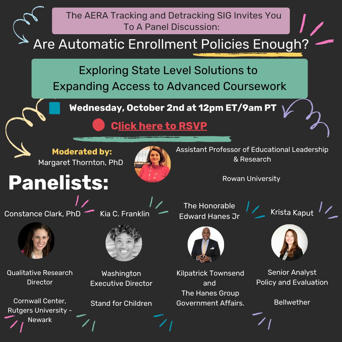 TrackDetrackSIG's tweet photo. 🗓️This *Wednesday* join the @AERA_EdResearch  @TrackDetrackSIG  as we discuss state policy efforts to expand access to advanced and rigorous coursework through automatic enrollment policies and implications for tracking and #EdEquity. RSVP here: https://t.co/noWoaCtDsq https://t.co/wnkScfxyxt