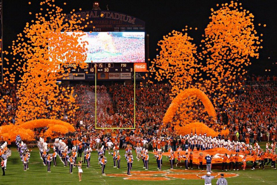 SuperfanClemson's tweet image. Clemson fans, this season we have succeeded in accomplishing 2 things:

1. Stopped the PA Announcer yelling on 3rd down.  

2. Restored the traditional Tiger Rag hill entrance. 

It is now time for our 3rd and arguably most important task. 

Bringing back the balloons.