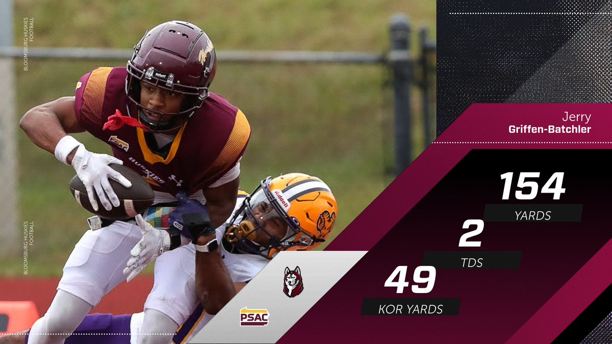 FBALL: @bloomufootball jr Jerry Griffen-Batchler caught the game-winning TD with 27 seconds to lift the Huskies to a 23-21 win over WCU and was named the @PSACEast Co-Offensive Player of the Week!

📝: tinyurl.com/4nc83e27

#unleashed
