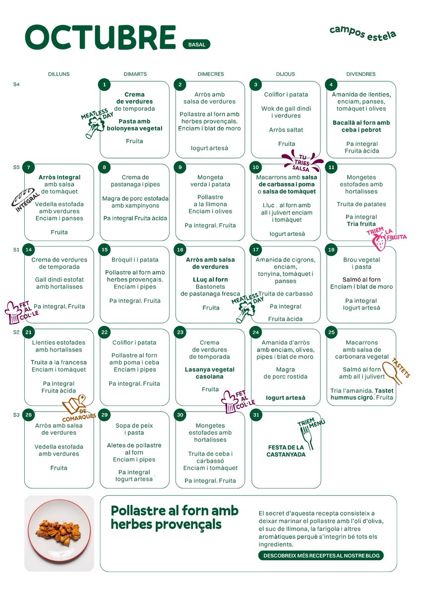 AFA Escola Montessori Rubí (@afamontessori) on Twitter photo 📅🍽️ Ja tenim disponible el menú d'octubre! 🍁
Aquest mes, gaudeix d'una varietat deliciosa de plats saludables i equilibrats. Recorda que els **menús especials** els pots trobar a la web de l'AFA.
Bon profit! 😋
#MenúOctubre #MenúEscolar #ConnectatalMontessori <a href="/CAMPOSESTELAcom/">Campos Estela</a> 📅🍽️ Ja tenim disponible el menú d'octubre! 🍁
Aquest mes, gaudeix d'una varietat deliciosa de plats saludables i equilibrats. Recorda que els **menús especials** els pots trobar a la web de l'AFA.
Bon profit! 😋
#MenúOctubre #MenúEscolar #ConnectatalMontessori <a href="/CAMPOSESTELAcom/">Campos Estela</a>