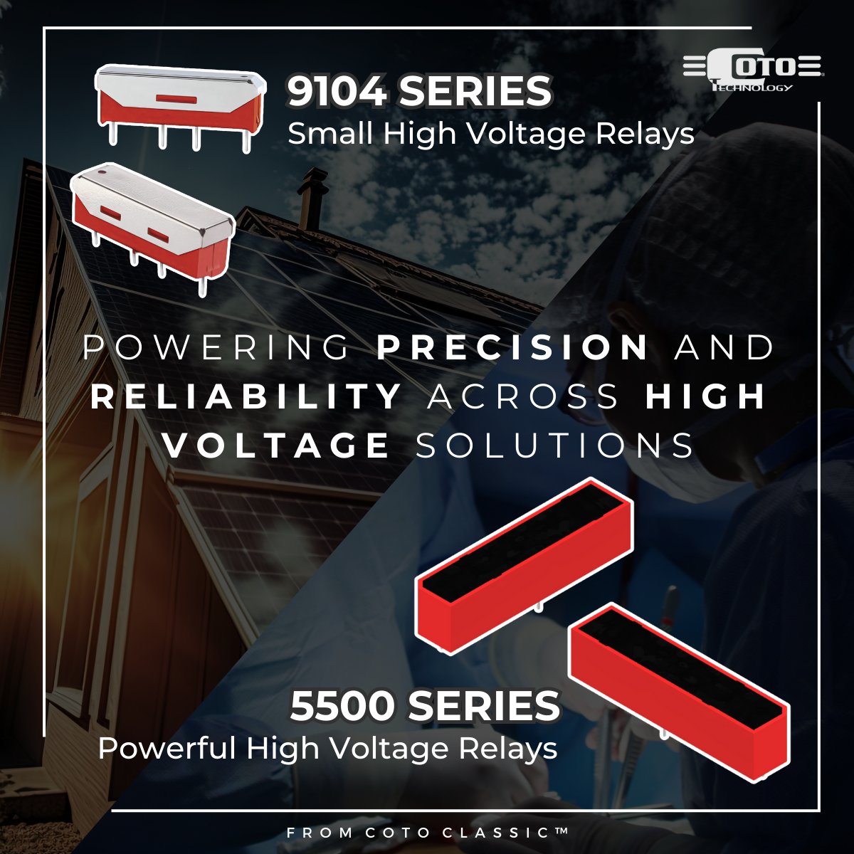 CotoTechnology's tweet photo. Our 9104 and 5500 series relays offer precision and reliability for high voltage solutions, featuring breakdown voltage up to 21.25kV, switching voltage up to 6.5kV and power rating up to 200 watts.

9104 Series 📄 https://t.co/s2aqJsjkQJ
5500 Series 📄 https://t.co/W9XLvox6MQ https://t.co/ukH1r5q40b