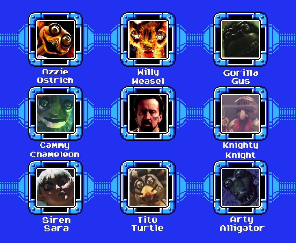 Watched Willy’s Wonderland staring Nicolas Cage, and the movie kicked ass. It inspired me to make this Mega Man stage select screen with cage and the animatronics. #WillysWonderland #MegaMan #edit #NicolasCage