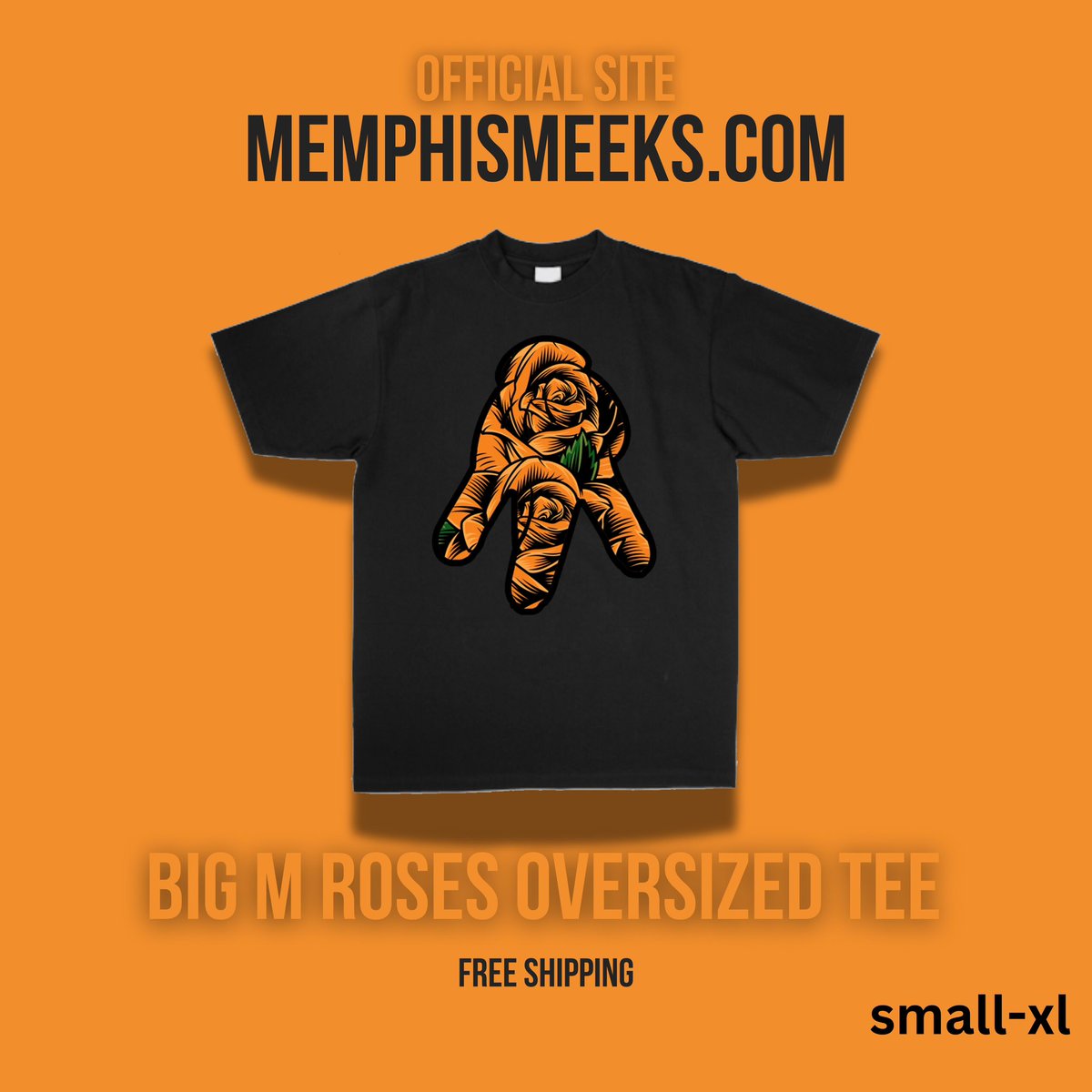 MEMPHISMEEKS's tweet photo. NEW DROPS… been getting request for Oversized Tees. 

“ORANGE BIG M ROSES” are now available in Oversized black 7.5 oz tees, Long Sleeve black tees &amp; and short sleeve white tees. 

Visit https://t.co/mVDIwcR3Jg to purchase. 

#MemphisMeeks #ThrowTheM #MemphisTees #MemphisShirts https://t.co/IkDEVEw0QC