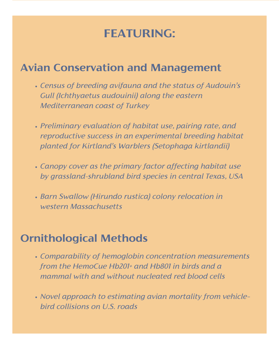 FieldOrnith's tweet photo. Discover the latest advancements in avian research! Volume 95, Issue 3 of our Journal of Field Ornithology is out. This edition features 12 papers from researchers all over the world.

Explore this issue: https://t.co/UUdRK0ccMX

#JournalofFieldOrnithology #sciencejournal https://t.co/OhK1zkfPVv