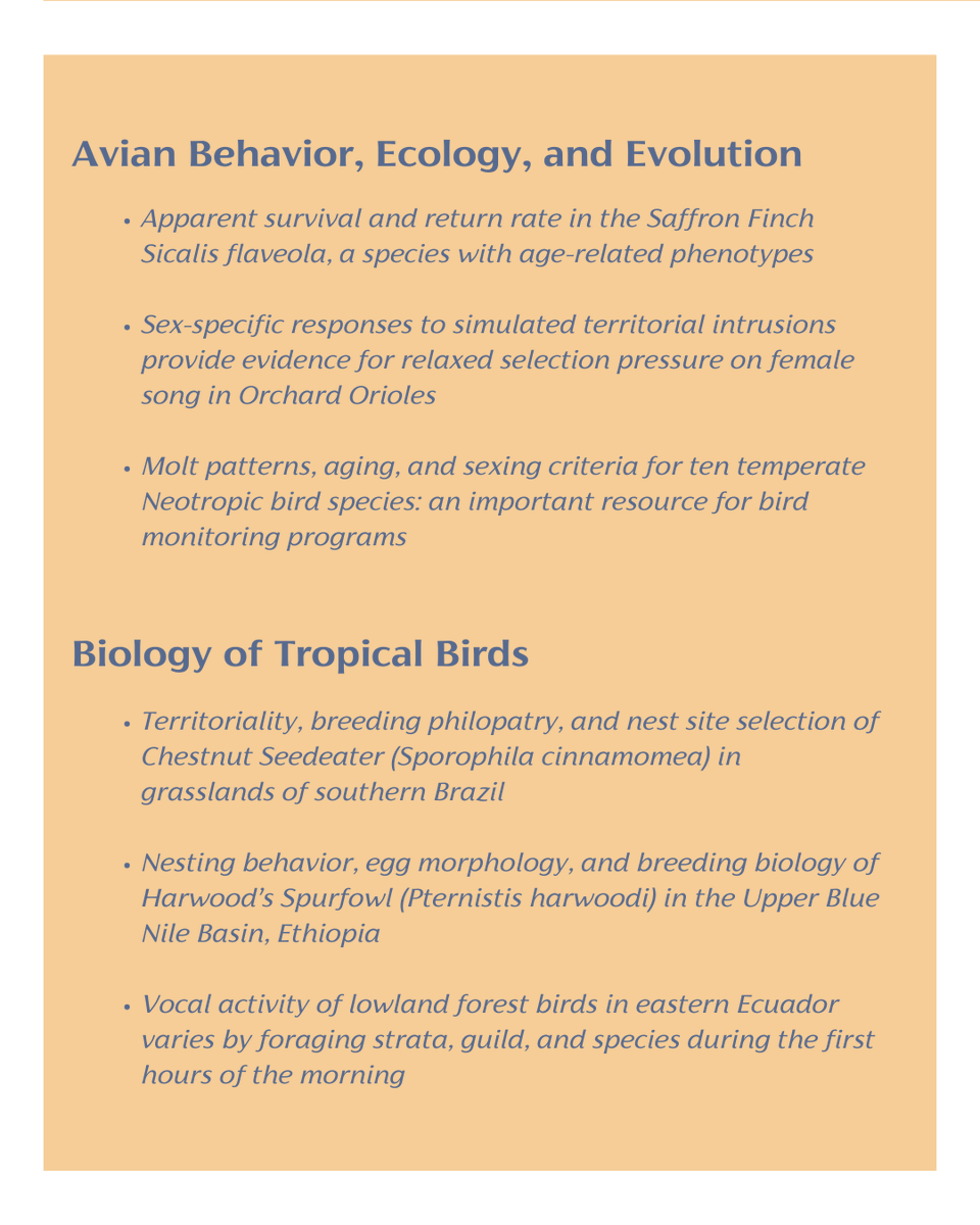 FieldOrnith's tweet photo. Discover the latest advancements in avian research! Volume 95, Issue 3 of our Journal of Field Ornithology is out. This edition features 12 papers from researchers all over the world.

Explore this issue: https://t.co/UUdRK0ccMX

#JournalofFieldOrnithology #sciencejournal https://t.co/OhK1zkfPVv