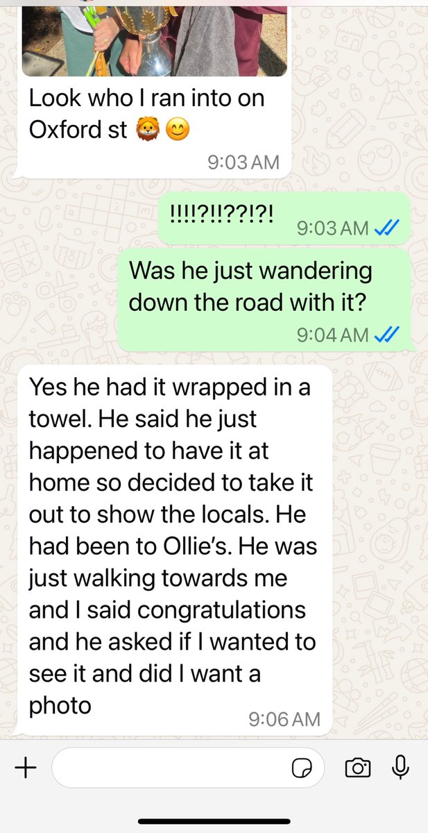 My mother-in-law was just out walking her dog and sent me this… love the idea of the old boy wandering round the park showing his coffee pals what he got up to at the weekend like he is showing photos of his grandkids #AFLGrandFinal #AFL #BrisbaneLions