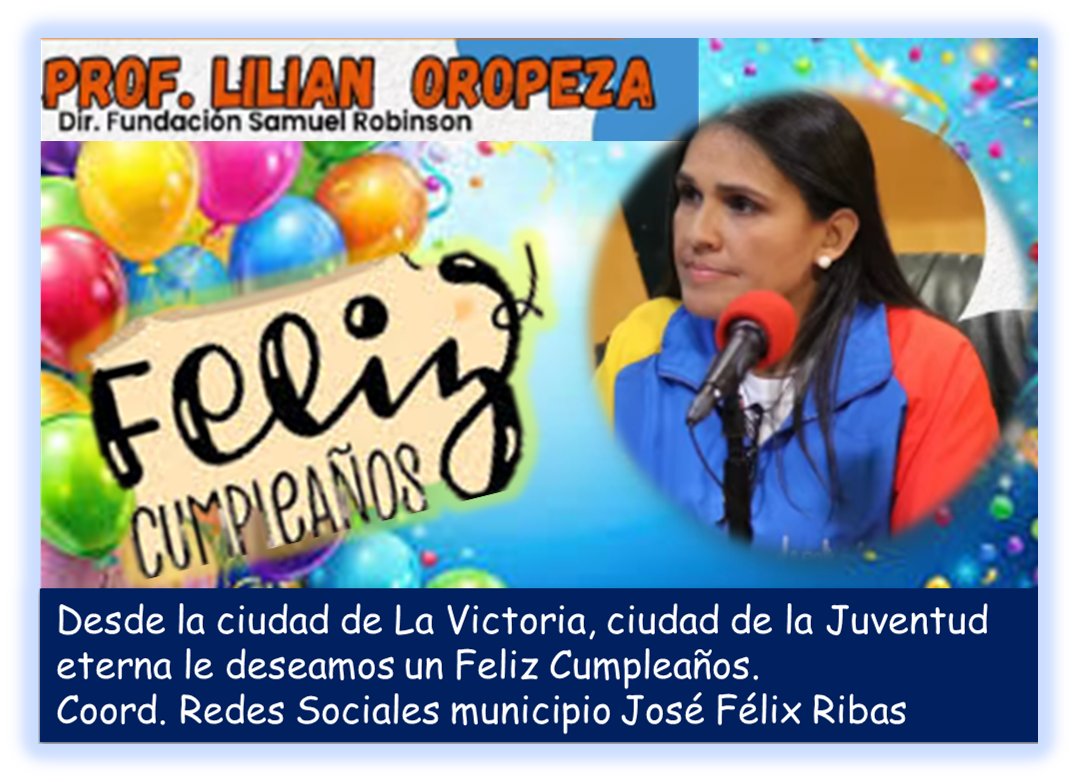 Muchas felicidades en su día, Dios le conceda mucha salud y vida.

<a href="/sociabolivarian/">Lilian Oropeza</a> @misionrobinsonaragua
#felizcumpleaños