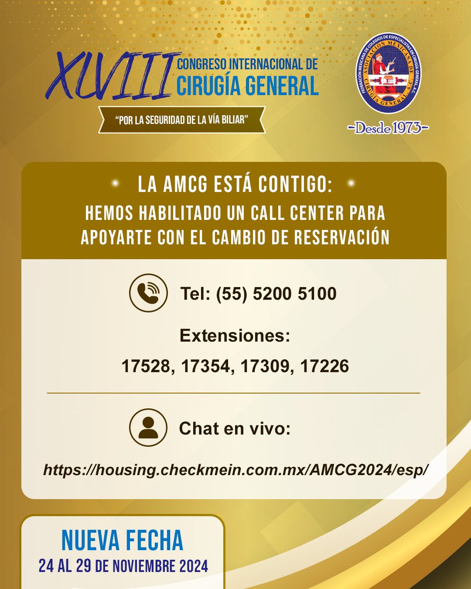amcgmx's tweet photo. ATENCIÓN❗️❗️❗️  

La AMCG está contigo:

Hemos habilitado un call center para apoyarte con el cambio de reservación.

#somosamcg #SoyAMCG #asociaciónmexicanadecirugiageneral https://t.co/rm7rufoXYS