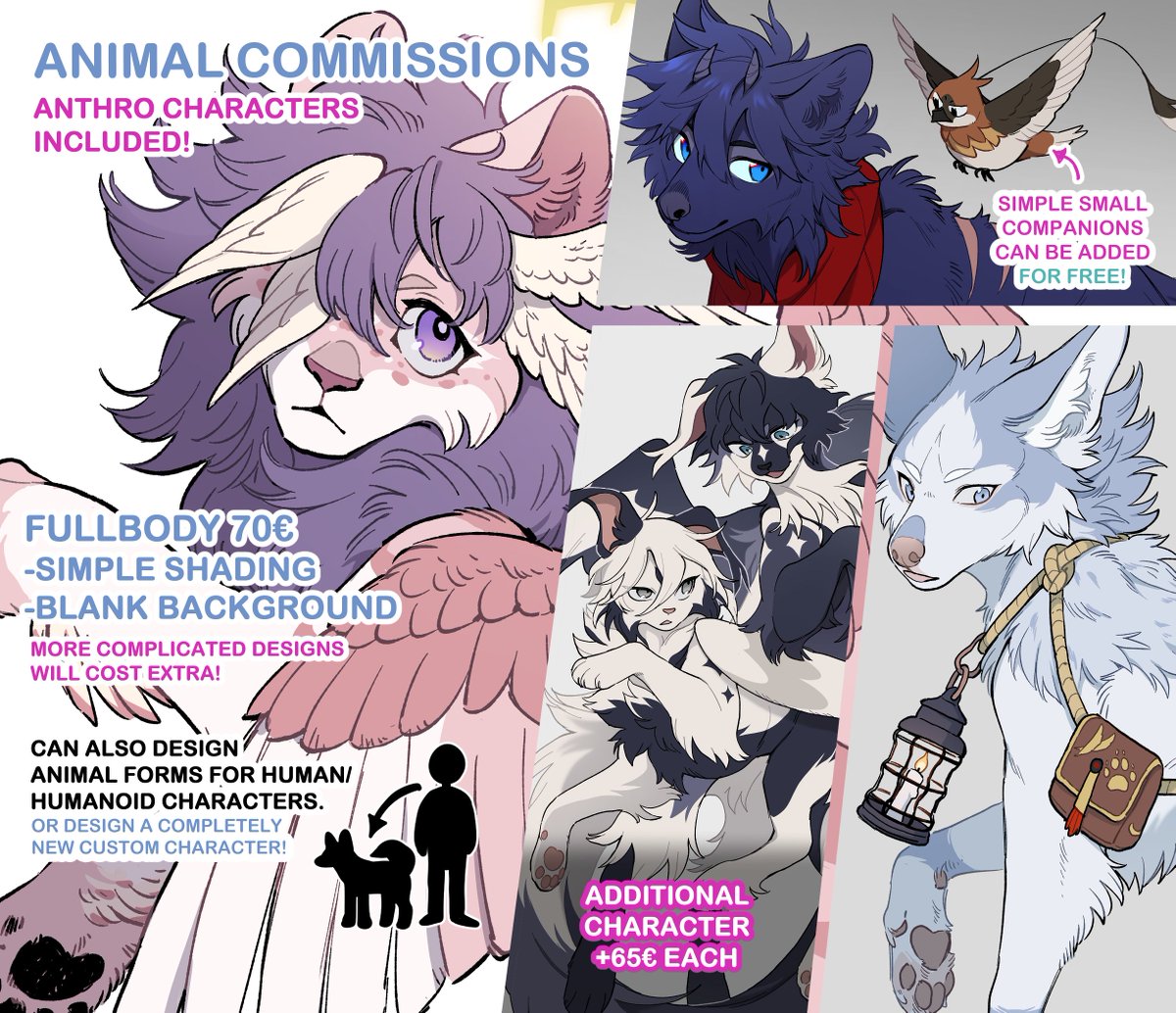 Alright opening 6 or so slots for these smaller c0mms as well! Decided to keep painted illust. c0mms to two afterall to lessen the workload a bit, so those are now all taken! ❗️Anthros are included too this time! ❗️As well as custom designs! 