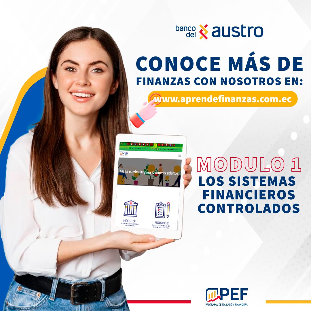 Conoce más de finanzas con nosotros en:
aprendefinanzas.com.ec/malla-curricul…

En nuestro primer modulo aprenderás más a cerca de los sistemas financieros controlados.💼📈

 ¡Explora y aprende con nosotros! 
#BancodelAustro #AprendeFinanzas #EducaciónFinanciera