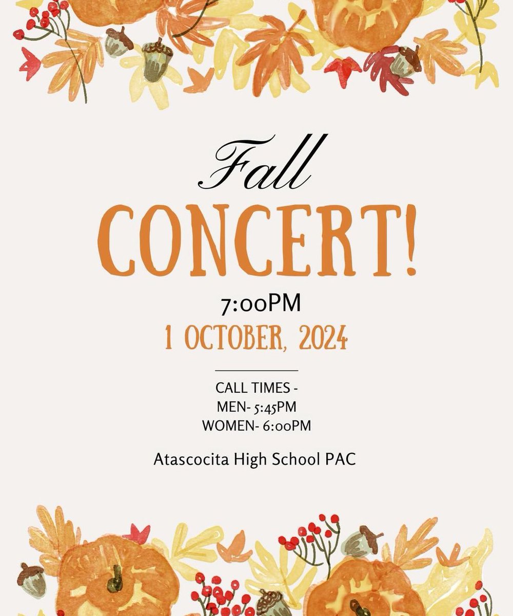 Fall Concert!! Tomorrow, October 1st at 7:00pm in the PAC! Hope to see everyone there!! Looking forward to having WLMS and AMS Varsity treble choirs join us! <a href="/HumbleISD_AHS/">The Atascocita HS</a> <a href="/HumbleISD_Arts/">Humble ISD Fine Arts</a> <a href="/HumbleISD/">Humble ISD</a> @ <a href="/AHSEaglesMedia/">AHS Eagles Media</a> <a href="/WLMSChoir/">West Lake Middle School Choir</a> <a href="/tigerchoirs/">AMS_TigerChoirs</a>