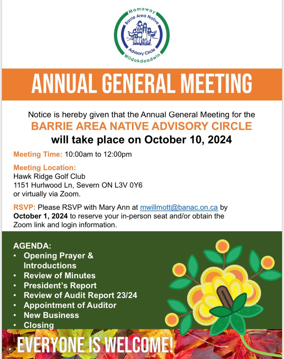 Change of date, you can still register through email with MaryAnn until tomorrow, mwillmott@banac.on.ca