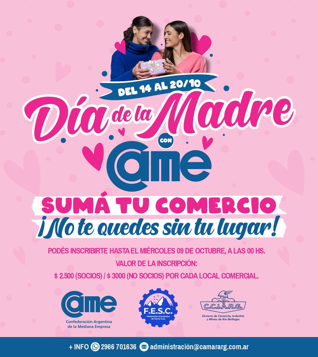 Suma tu comercio, del 14 al 20 de Octubre, Día de la Madre. Auspiciado por CAME