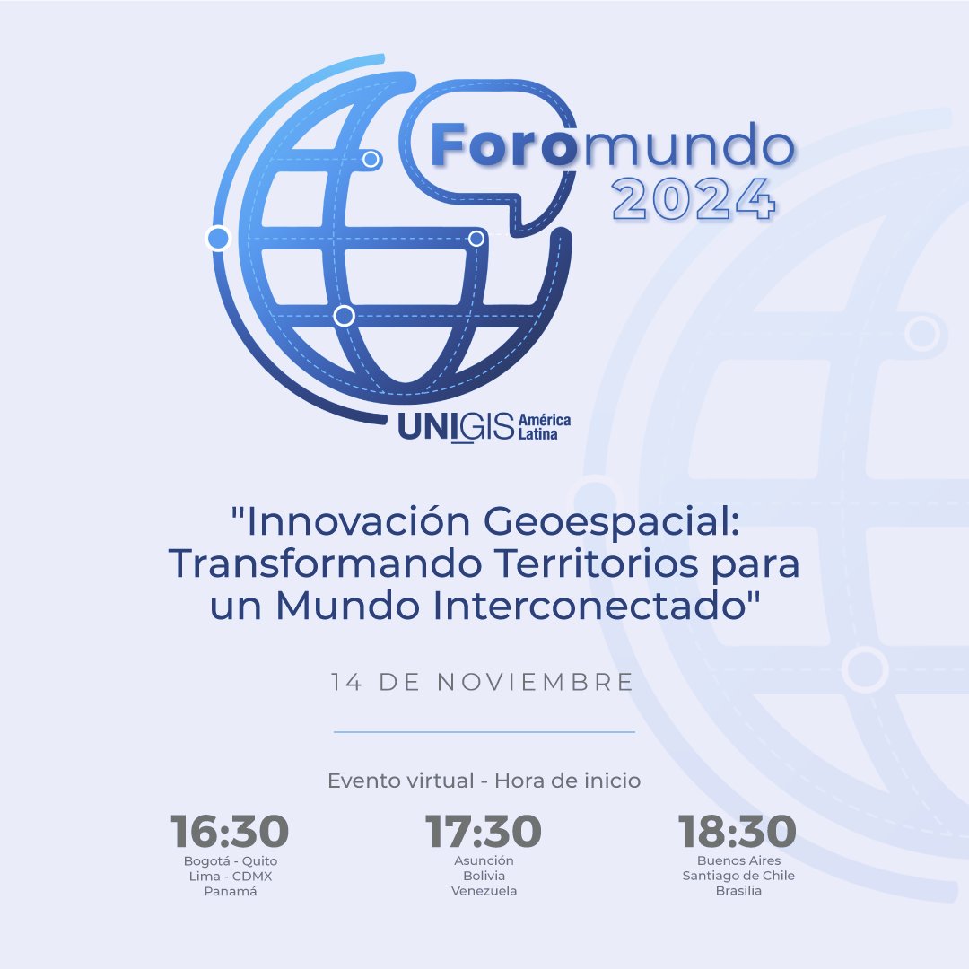 ¡Invitación al #ForomundoUNIGIS!  🌎 🛰️
Descubre cómo revolucionar tu carrera con la #Geotecnología.
📅 Evento GRATUITO el 14 de noviembre a las 16:30 (hora Bogotá/Quito/Lima) 🕟
Expertos te guiarán en el mundo del #SIG y la #Geoinformática. 
¡Inscríbete!  attendee.gotowebinar.com/register/55811…