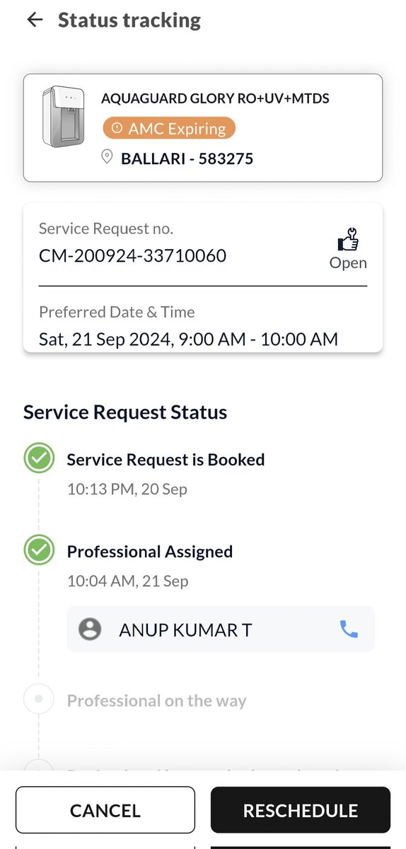 KumarSwamyV3's tweet photo. @EurekaForbes I had booked a service complaint on 20/09 and till now no one has attended or contacted me for service of my Purifier. Very sad, since I am a regular customer for the past 25yrs and I am being treated very badly. https://t.co/2ud2VkJ3av