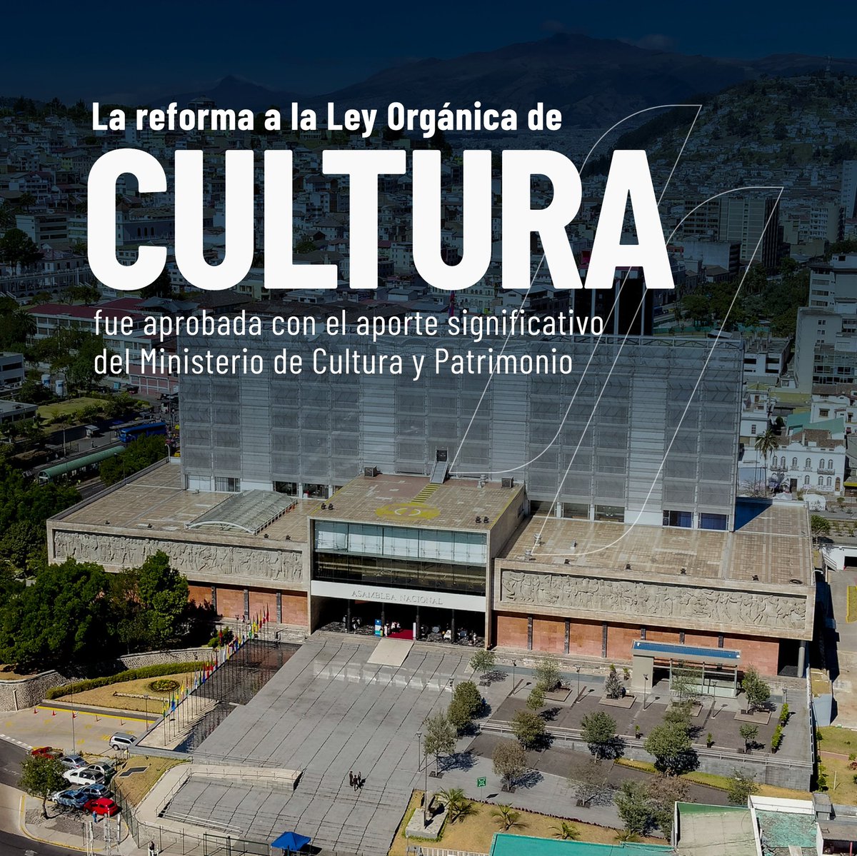 #LeyOrganicadeCultura 📜 ¡La Reforma fue aprobada! Agradecemos a todos los organismos e instituciones que, junto a <a href="/Cultura_Ec/">Viceministerio de Cultura y Patrimonio 🇪🇨</a>, contribuyeron haciendo posible esta importante reforma que impulsa y fortalece la cultura de Ecuador. #ElNuevoEcuador🇪🇨
