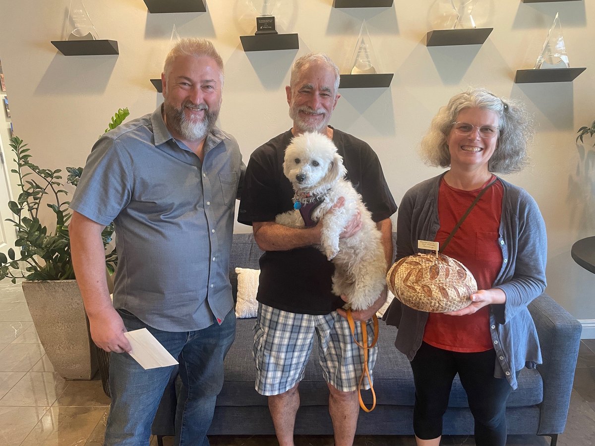 We love these happy clients! Barbara and Michael (and their cute doggie) brought us freshly baked sourdough as a thank you to the team for their home remodel.