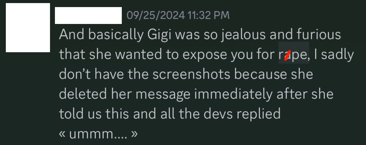Speaking out against Gigi, the owner of DTI. TW mentions of gr*pe (A thread) here's the doc for anyone who wants to read it docs.google.com/document/d/185…

I didn’t want to make this tweet but I feel like I’ve been done so wrong that I can’t stay silent... I’ll be using the word