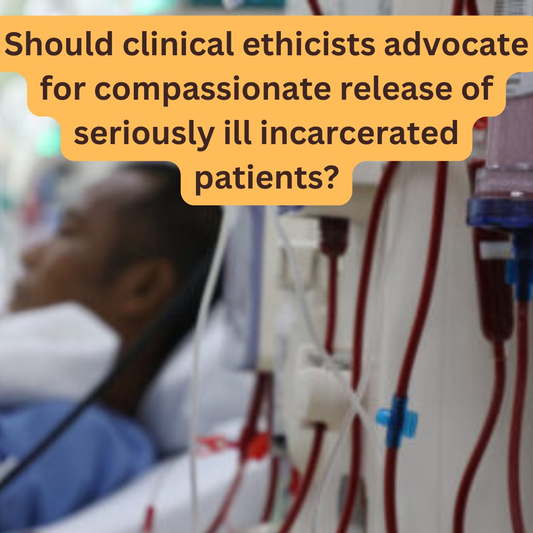 Should clinical ethicists advocate for compassionate release of seriously ill incarcerated patients?💭 NEW HC Forum essay by Whitney Cabey, <a href="/Nicolle_Strand/">Nic</a> and <a href="/petesimonsson/">Peter Simonsson, PhD</a>.

Read, bit.ly/3TPiCVo

#bioethics #incarceratedpatients