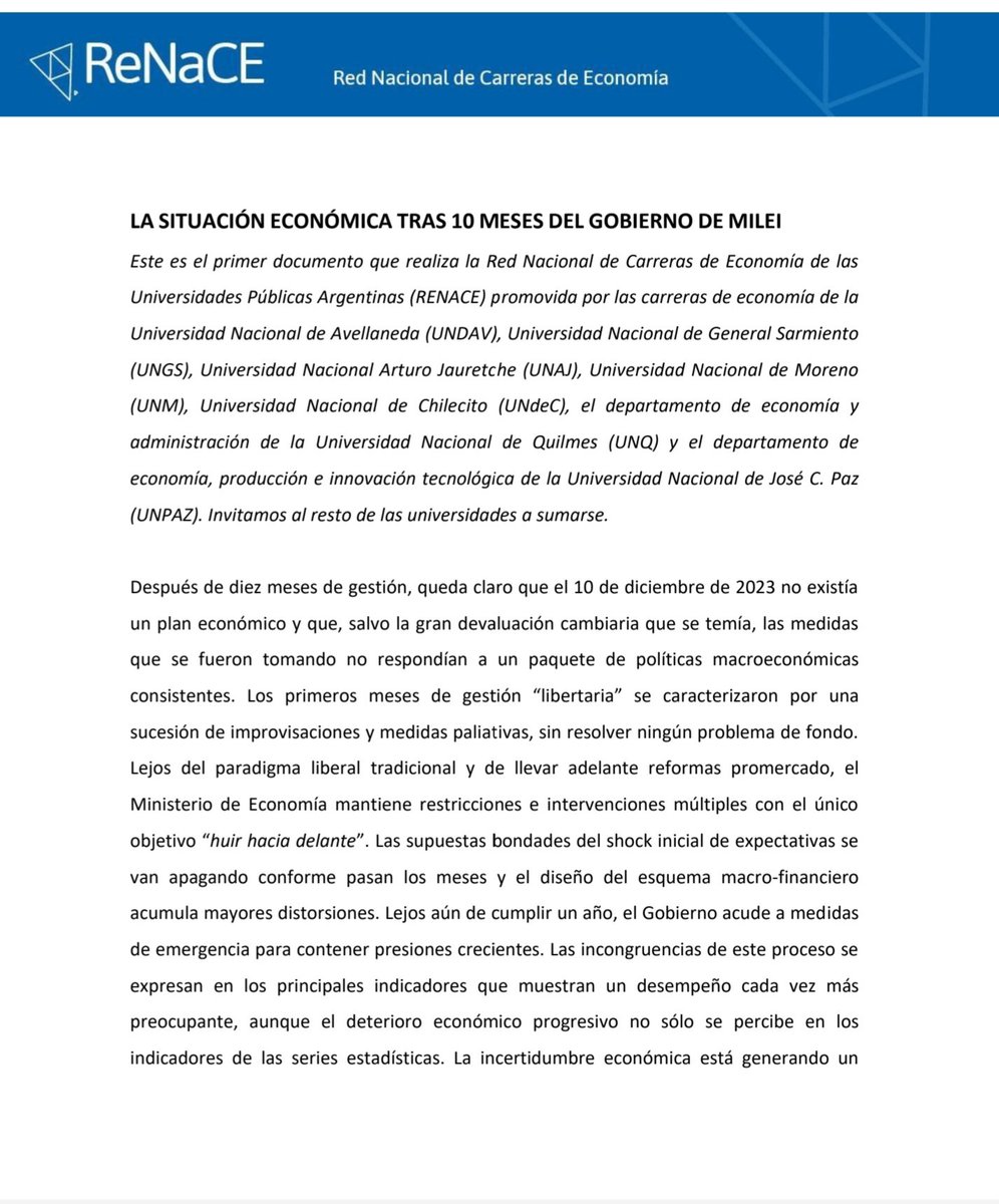 EconomiaenUNDAV's tweet photo. 📖1er informe de Coyuntura Económica Argentina de la Red Nacional de Carreras de Economía (RENACE)

📣 Invitamos a leer el 1er documento que realiza la Red Nacional de Carreras de Economía de las Universidades Públicas Argentinas (RENACE).

👇🏻 Abrimos hilo https://t.co/feFELbkMjx