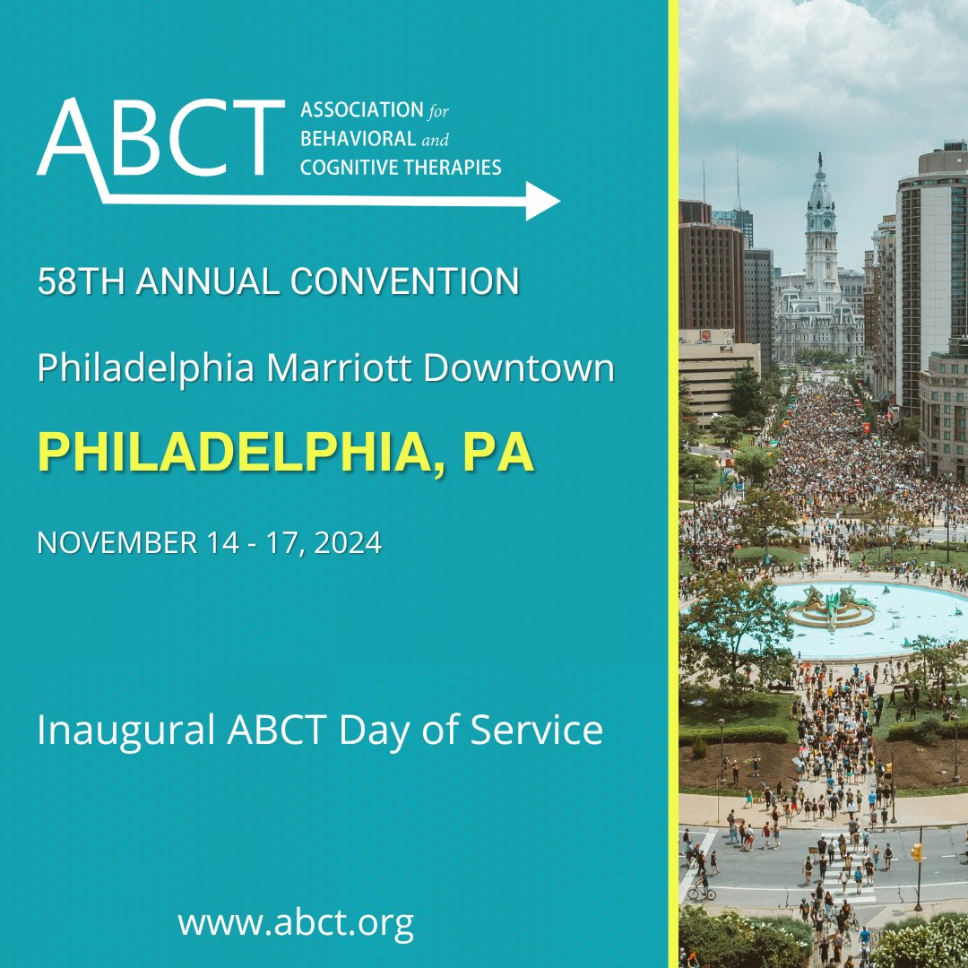 The inaugural ABCT Day of Service project allows ABCT members to give back to our 2024 convention host city of Philadelphia. This year’s ABCT Day of Service will focus on supporting the Cradles to Crayons nonprofit organization. Learn more: ow.ly/WbFU50Tzu7m