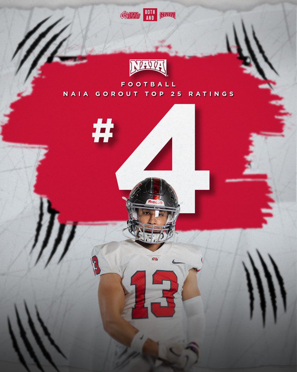 IWUWildcats's tweet image. Moving 🆙

@IndWesleyan_FB climbs to No. 4 in the latest NAIA GoRout Top 25 Ratings! 😼🏈

📰 IWUWildcats.com

#BothAnd