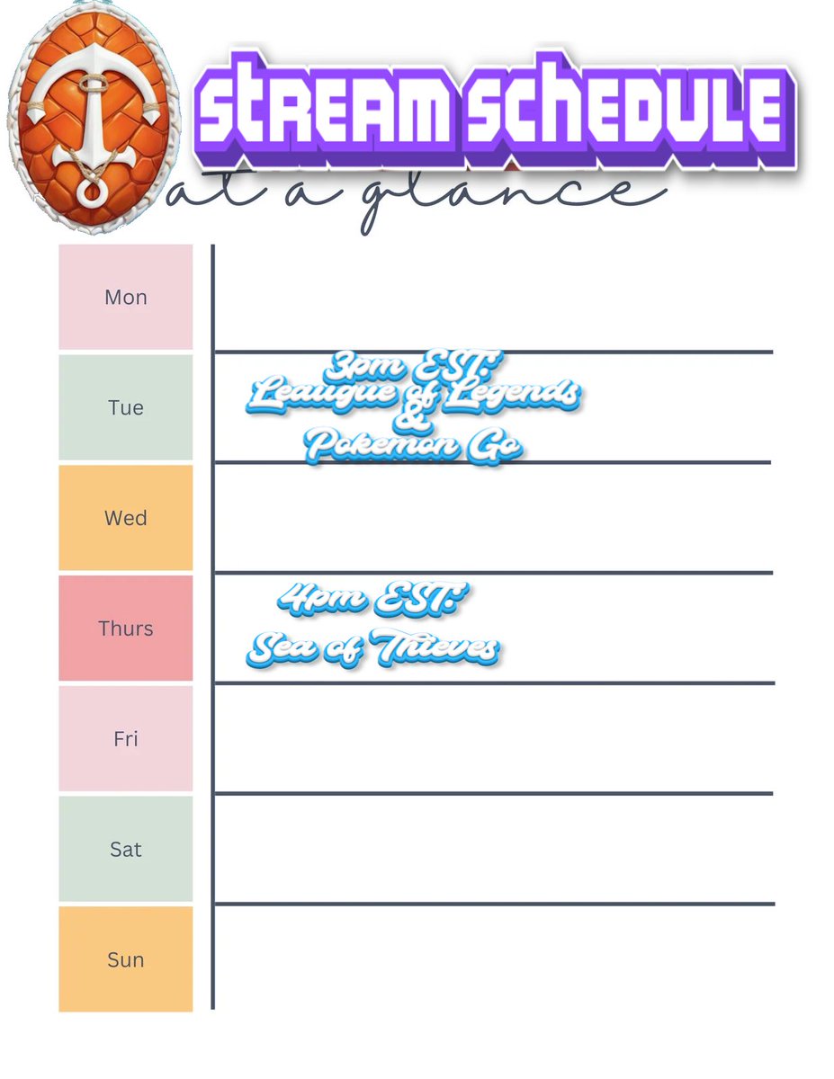 Stream schedule is up! We looking to do some #leagueoflegends on Tuesday and on Thursday some #SeaOfThieves ! Though we may be calling a spooky audible! You’ll have to be there to see!